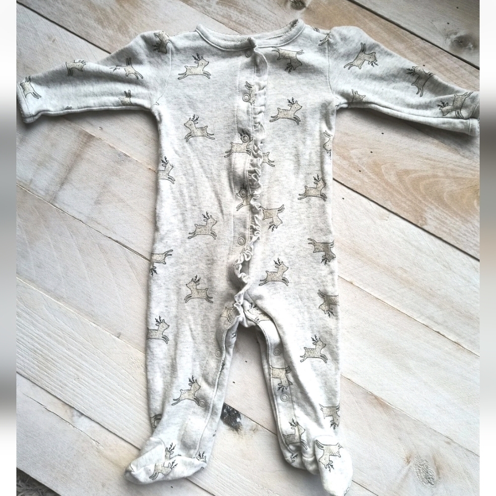 Baby Girl Carter's Reindeer Glitter Gray Ruffle Long Sleeve Romper Size 6M